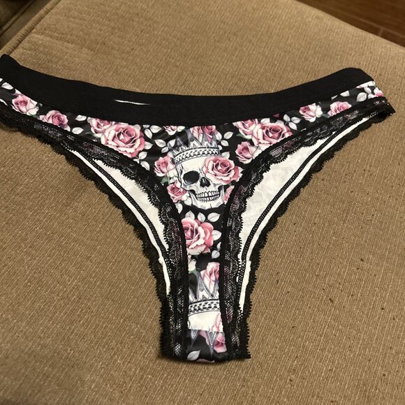 Morvia 3pk lace trim Skater goth Emo Bikini panties Large plus size skull Flower - Picture 8 of 9